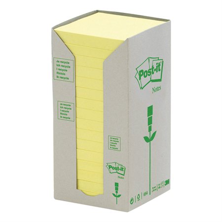 Feuillets autoadhésifs recyclés Post-it® Jaune Canari 3 x 3 po. (16)