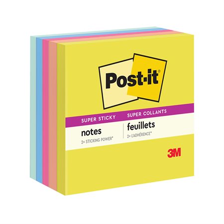 Feuillets super collants Post-it® - collection joie estivale Unis 3 x 3 (pqt 5)