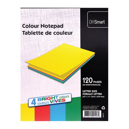 Colour Notepad 8-1/2 x 11 in. - 60 sheets - 4 assorted colours bright