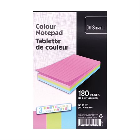 Tablette de couleur 5 x 8 po - 90 feuilles - 3 couleurs variées pastel